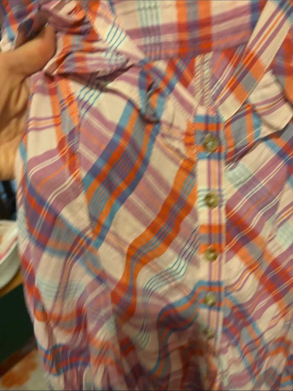 Plaid Ruffle Button-Front Dress - Pink & Orange - Picture 3 of 6